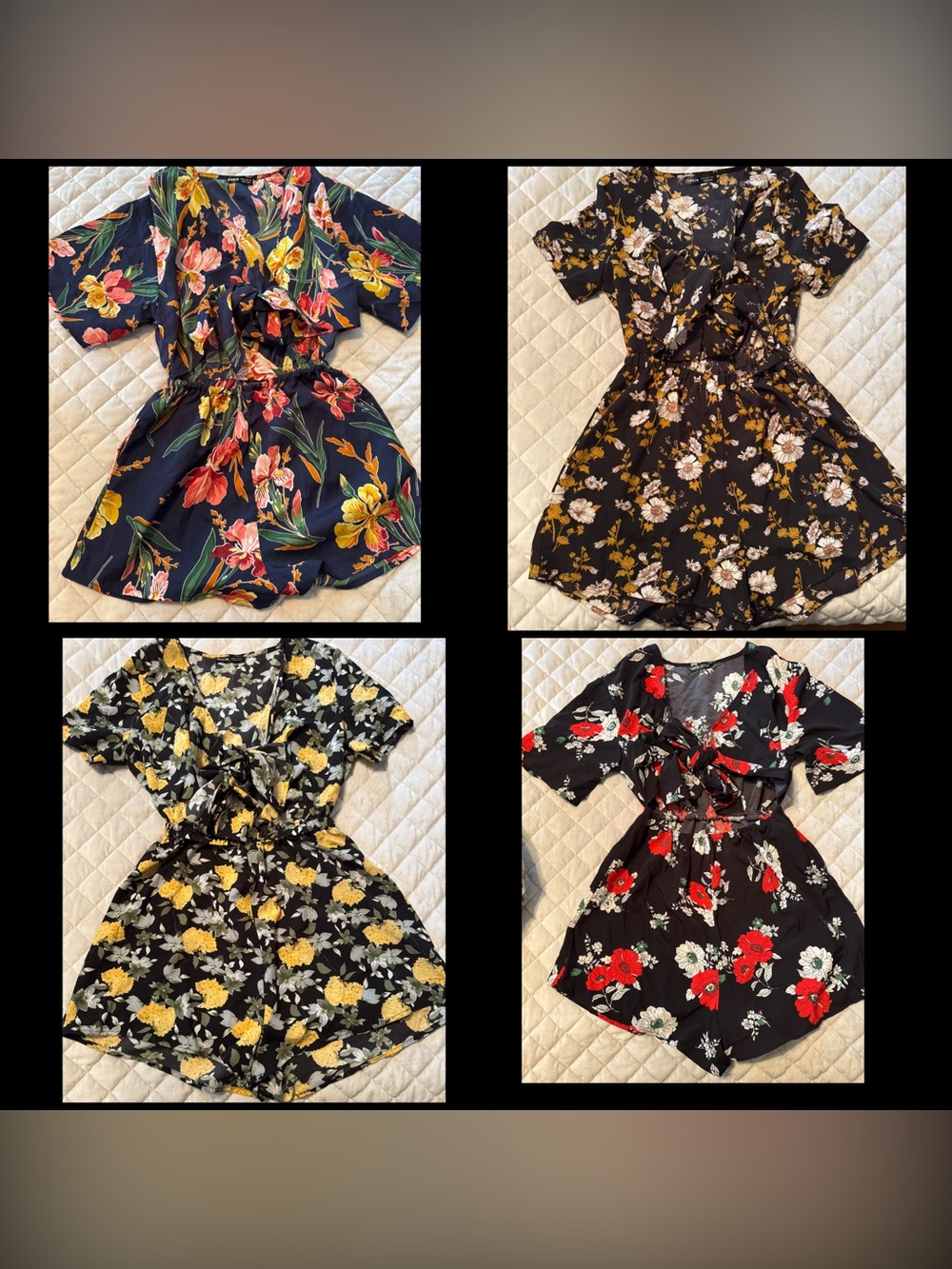 Set of Four Floral Rompers - Mixed Floral Prints